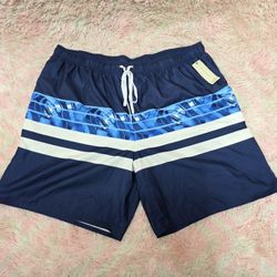 Peyton & Parker lined Men's swim trunks Blue w/strips, side pocket 4XL