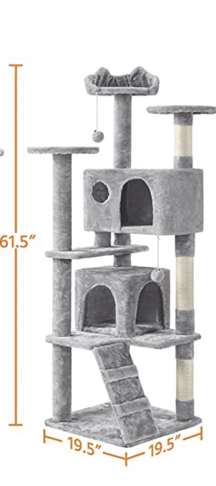 Multi-Level Cat Tree Cat Tower 61.5in for Indoor Cats Cat Condo Furniture with Sisal Scratching Post 592307 