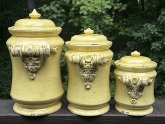Italian handmade Pottery Canisters (Set of 3) in Rustic Yellow