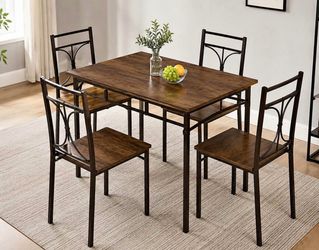 5-Piece Dining Table Set – Wood & Metal – Seats 4 – Brand New