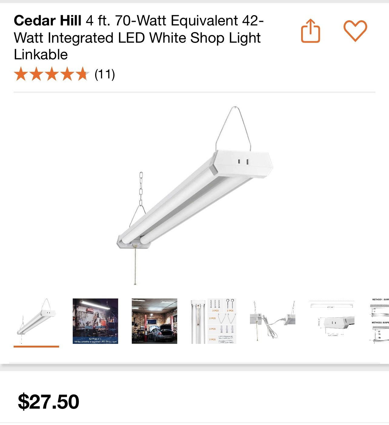 Cedar Hill 4 ft. 70-Watt Equivalent 42-Watt Integrated LED White Shop Light Linkable