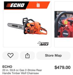 ECHO 20 in. 59.8 cc Gas 2-Stroke Rear Handle Timber Wolf Chainsaw
