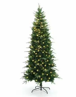 6 ft. PreLit Green Slim Artificial Christmas Tree with 8 Light Functions