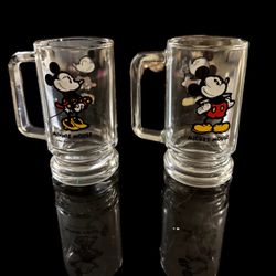 Vintage  Walt Disney Productions Mickey Mouse Minnie Mouse  Glass Mugs Steins