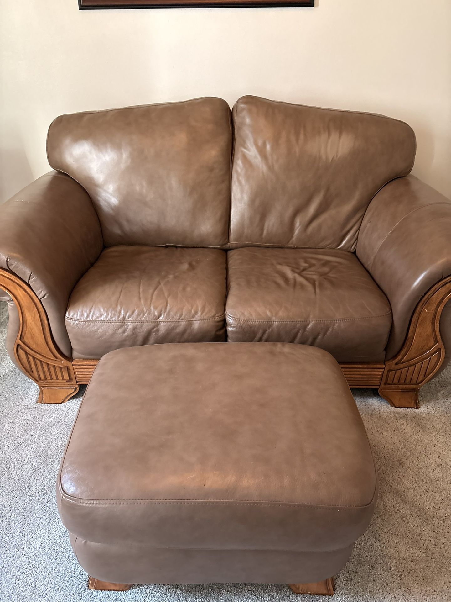 Leather Loveseat + Ottoman