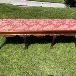 Antique Brocade And Solid Wood Bench