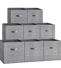 SONGMICS 13" Storage Cubes Non-Woven Fabric Bins with Double Handles Set of 8 - Gray