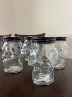 Studio Home Glass Skull Mason Jars with Black Lids Set of 4