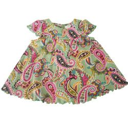VERA BRADLEY Infant Girls Green Paisley Short Sleeve Dress Size 0-3 Months