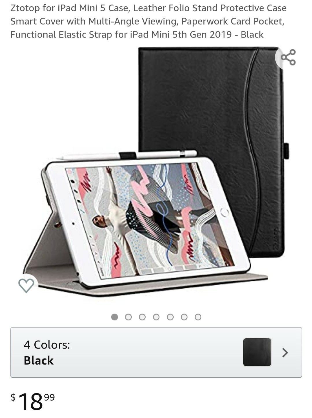 iPad Mini 5 Case, Leather Folio Stand Protective Case Smart Cover with Multi-Angle Viewing, Card Pocket, for iPad Mini 5th Gen 2019 - Black