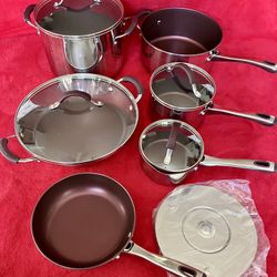 NEW QVC COOK'S ESSENTIAL IMPACTBASE NONSTICK STAINLESS STEEL 12" SEAR FRYING PAN 11pcs Set  - Very Good Quality -