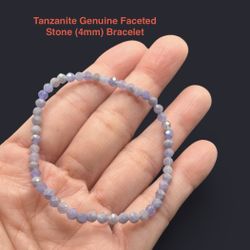 Tanzanite Genuine Faceted Stone (4mm) Stretchy Bracelet RARE