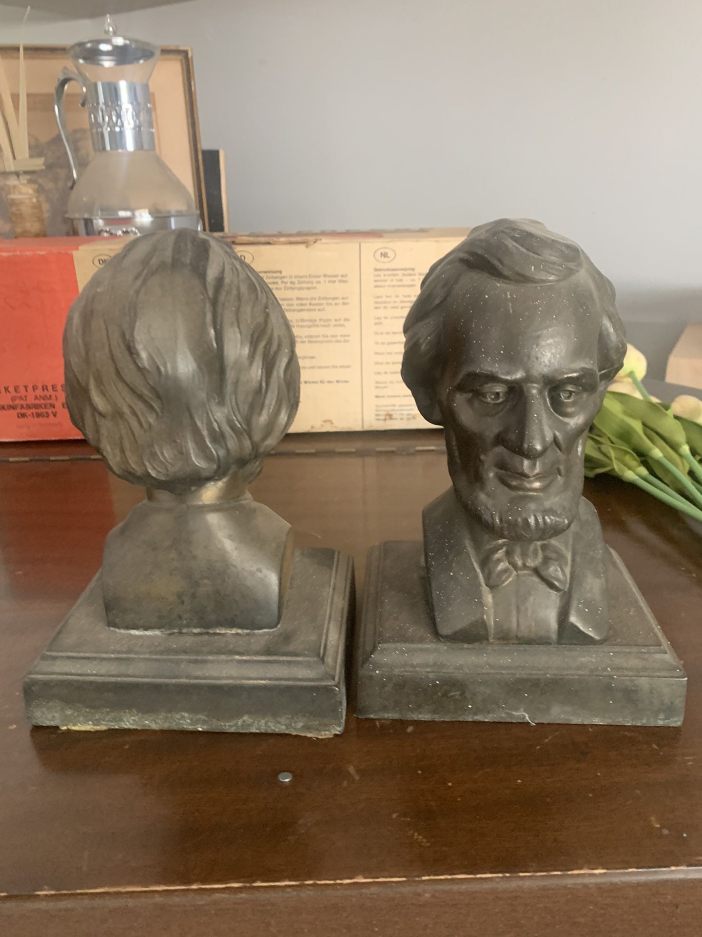 Vintage Metal Bronze/Copper/Brass Abraham Lincoln 3D President Bust Bookends