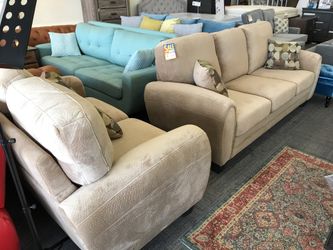 2 pc Living Room Set, Sofa and Loveseat, light brown
