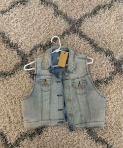 Light Wash Denim Vest with Gold Studs