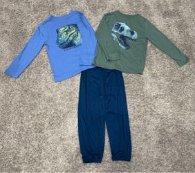 Boys Size 6/7 Fall Bundle: Lot 6– Dinosaur Long Sleeve Tees + Joggers (3 pcs)