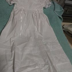 Christening Dress With Slip. With Lace And Pearls