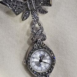 VINTAGE SILVER BROOCH WATCH  