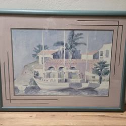 Santa Teresa Original Watercolor by William Buffett Signed Framed 32x39" Boating