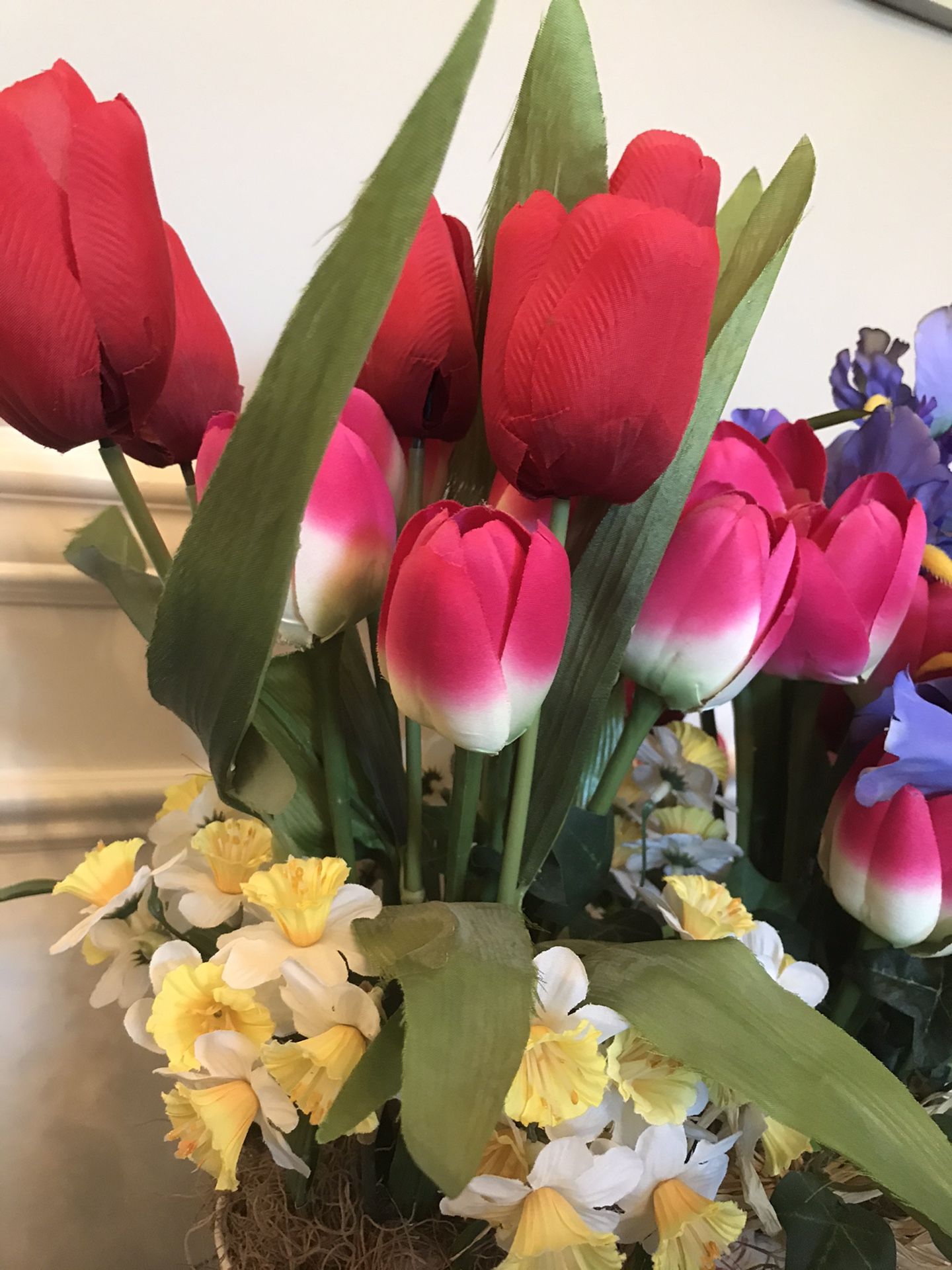 ❤️Double Flower Arrangement in Metal Tins with Wood Handle 19”T, Tins 6”T- from Flowers Inc. Balloons, Inc.