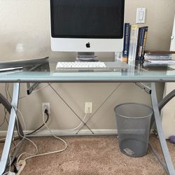 Desk 48”x28” Glass Top And Silver Frame.  Excellent Condition.  