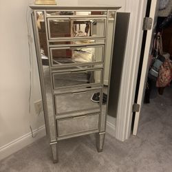 Pottery Barn Park Mirrored Jewelry Armoire- 5 Drawers +Necklace Storage 