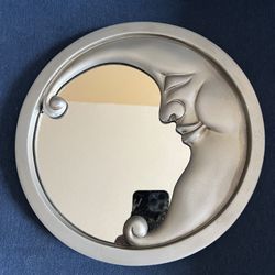 Vintage Silver Crescent Moon Face Mirror Celestial Circular Wall Home Decor
