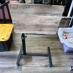 Bed Table with Wheels Adjustable Height Computer Workstation Tray Table Portable Rolling Desk (Coffee)