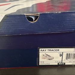 Fila Mens Ray Tracer White Leather Sneaker With Black And Red Accent Comfort Sz9