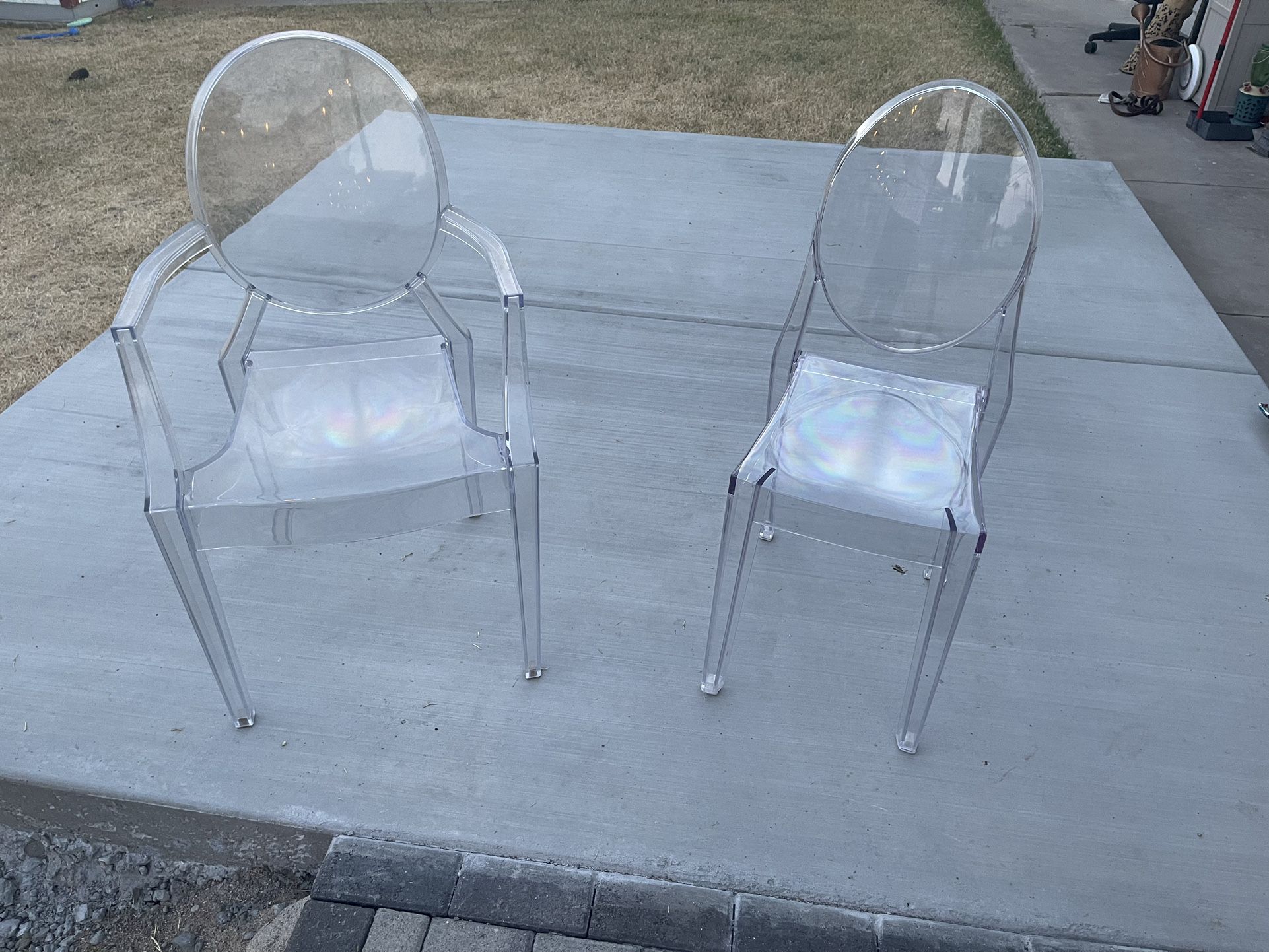 Philip Stark Style Clear Ghost Dining Chair With Arms
