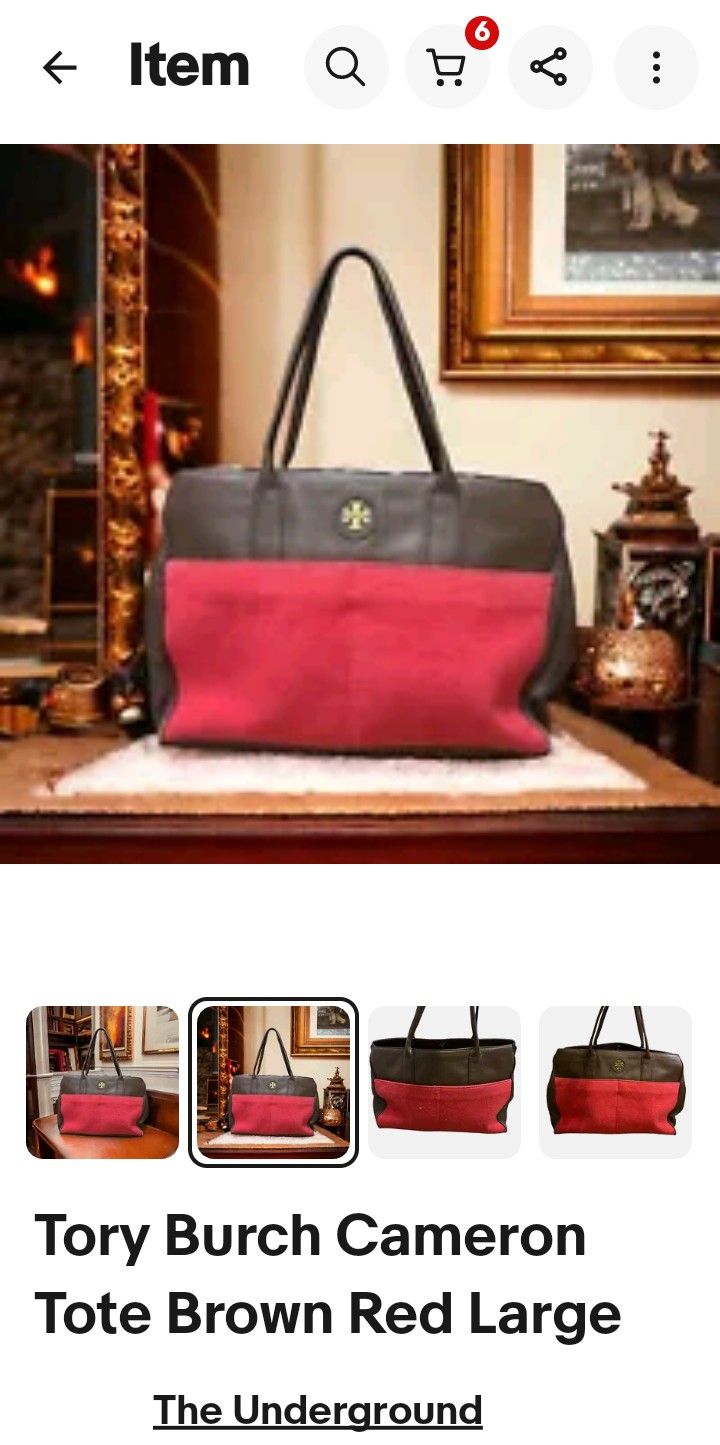 TORY BURCH RED VLVET & BROWN LEATHER LARGE TOTE! CERY UNIQURE- CRUSH VELVET SHOWS SOME WEAR- STILL GORGEOUS πππ