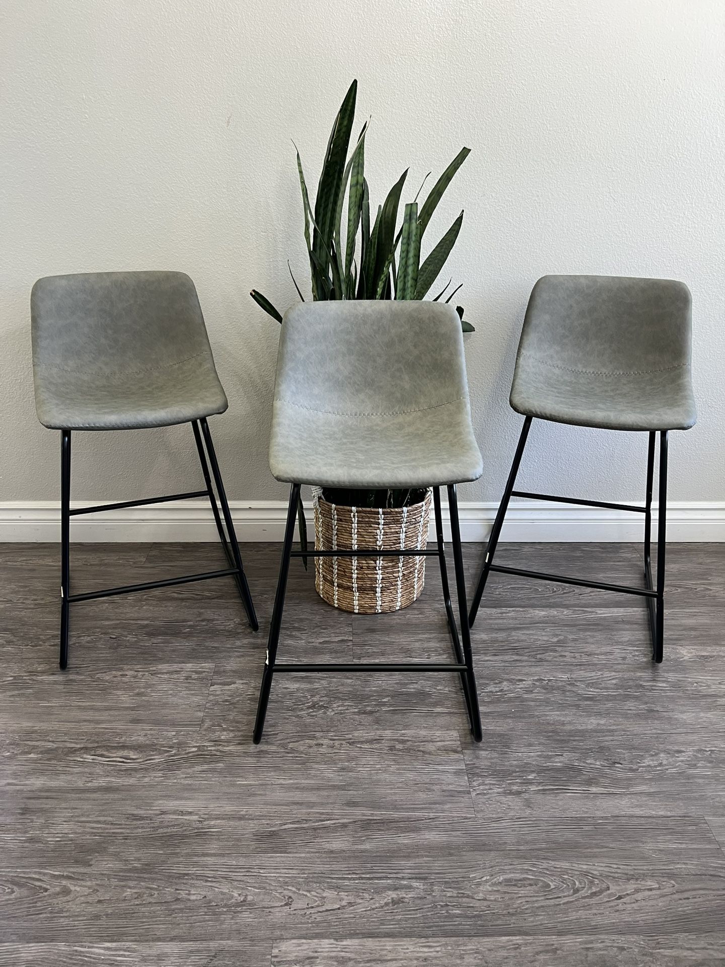 LUE BONA Bar Stools Set of 3, 24" ALX Faux Leather Barstools, Modern Counter Height Stools with Back and Metal Legs, Armless Counter Chairs for Kitche