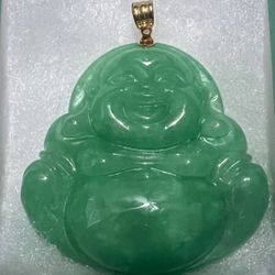 Pure Jade Buddha Pendant with 14k Gold 
