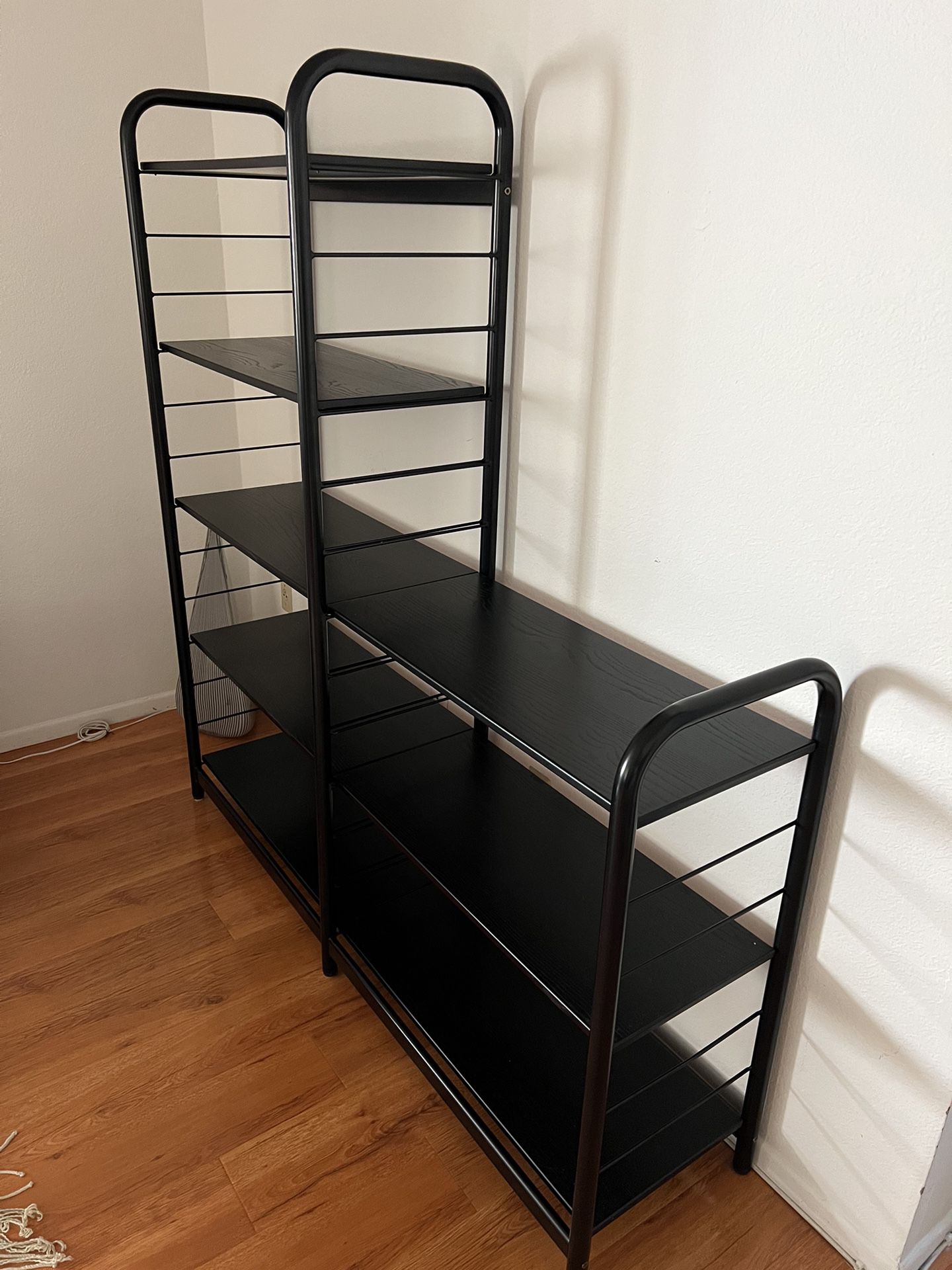 Book Case With Wood Shelves And Metal Stands