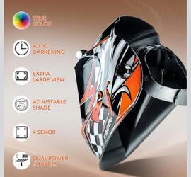 Welding Helmet Auto Darkening Large Viewing True Color Solar Powered Welding Hood With 4 Arc Sensor Adjustable Wide Shade Range 4~5-8/9-13 Welder Mask