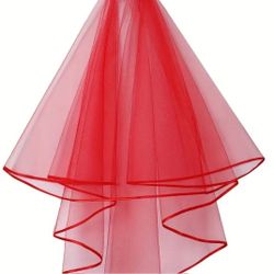RED VEIL WITH COMB FOR WEDDING OR SPECIAL OCCASION 