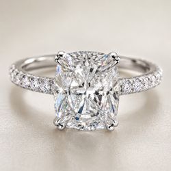 4.00 CT Cushion Lab-Grown Diamond Engagement Ring 14K White Gold