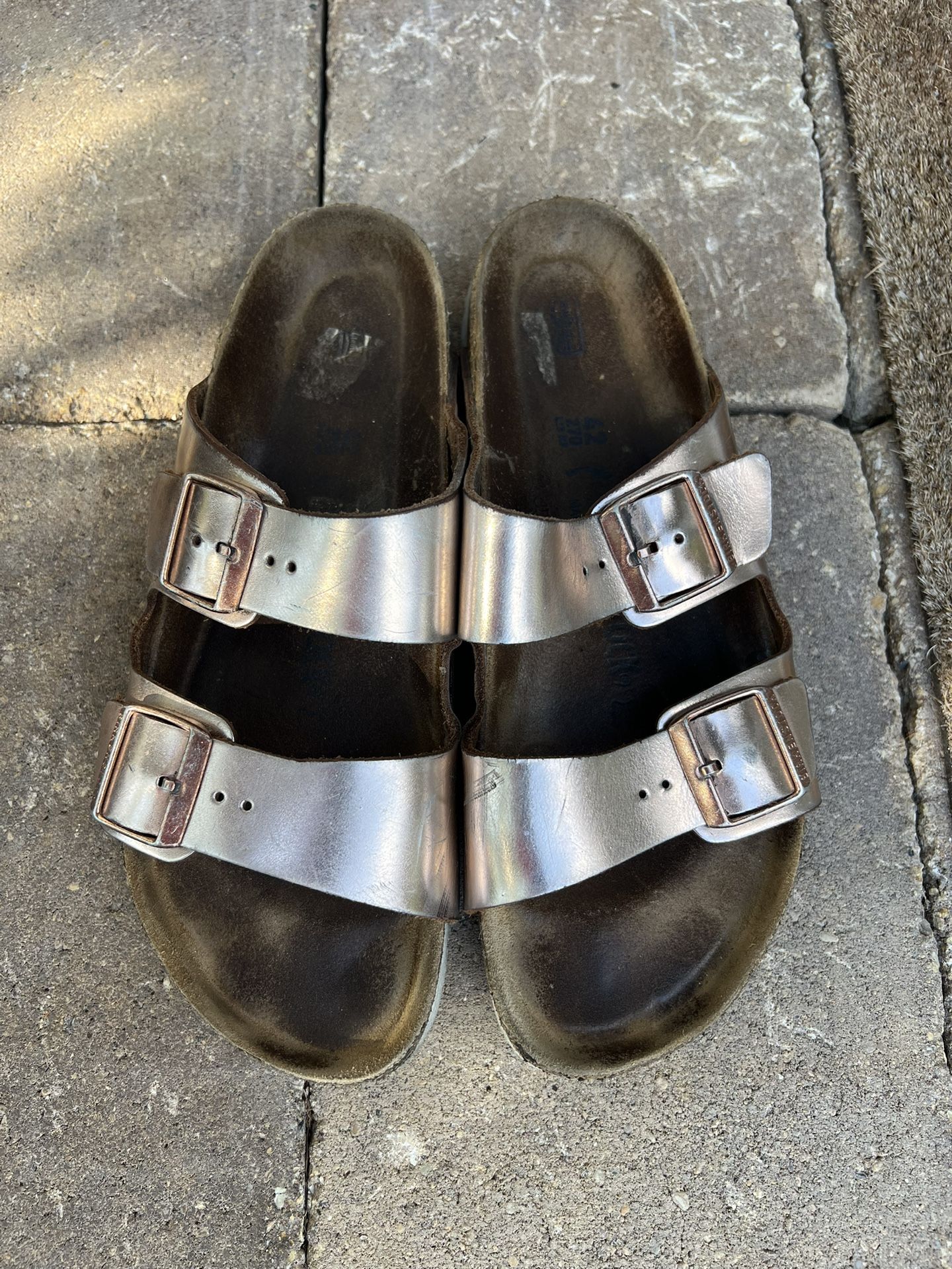 Birkenstock Arizona Gold Rose Leather Flip Flops Size 42(11)