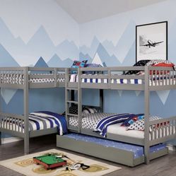 Gray Quadruple Twin Bunk Bed - Trundle Sold Separate (Free Delivery)