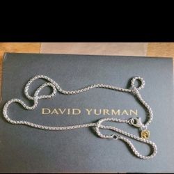 David Yurman Box Chain Necklace Unisex 22-20" Adjustable Stainless Steel W/ TAG