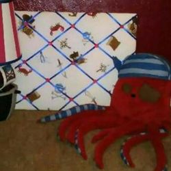 PIRATE SHIP SAIL BOAT SEA OCEAN NAUTICAL OCTOPUS STUFFED ANIMAL PICTURE BOARD