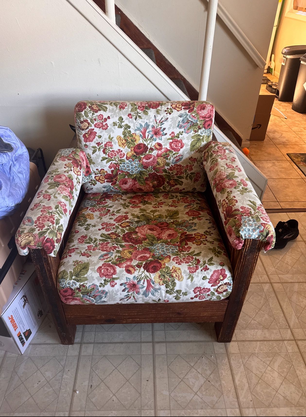 Oak Chair With Floral Cushion