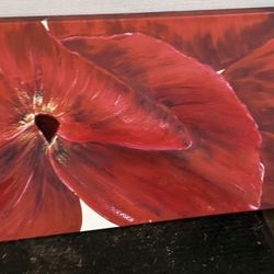 STRETCHED CANVAS, OIL, PAINTING  “ RED GARDENIAS “ Wall Art !! REDUCED FOR FAST SALE - FIRST COME FIRST SERVE ( 5FT. x 21” ) 🙌👍👍🌺🌺🌺