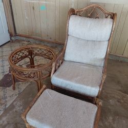 Bamboo Chair, Foot Rest & Table
