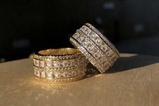 Mens Iced Out 5 Layer 12mm Double Band Wedding Band Eternity Pinky Ring Size7-12