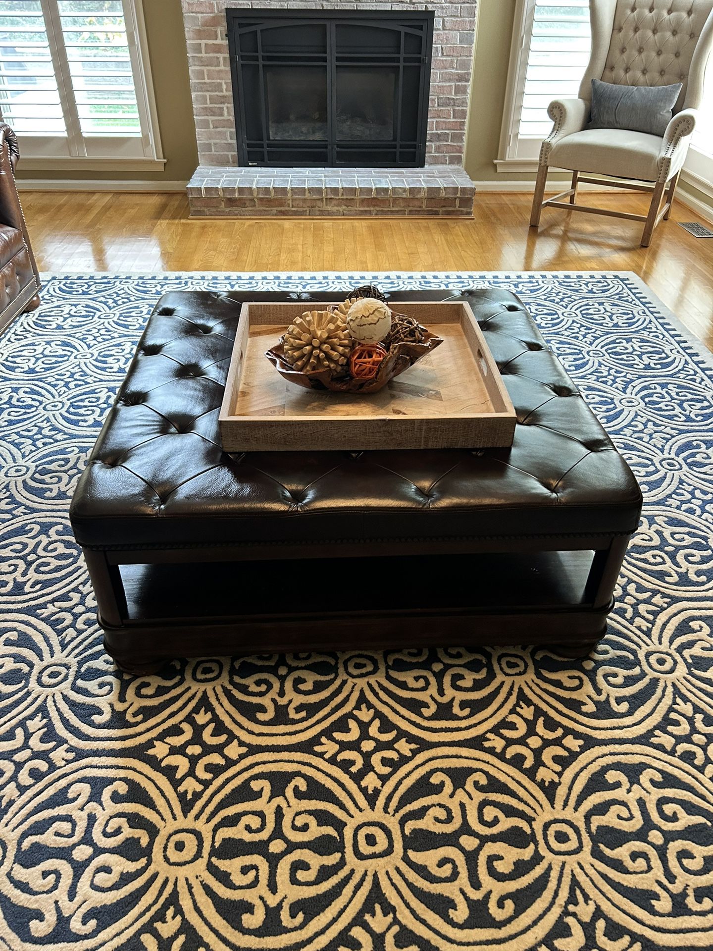 Leather Bernhardt Ottoman (with Beverage Shelves and Storage)