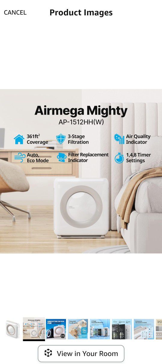 Coway Airmega AP-1512HH(W) True HEPA Purifier with Air Quality Monitoring, Auto, Timer, Filter Indicator 
