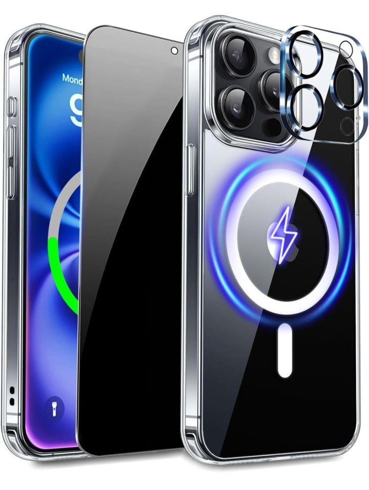 iPhone 15 Pro Max Case with Magnetic, Privacy Screen Protector, Camera Lens Protector
