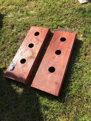 Hand-made 3 hole washer toss game board