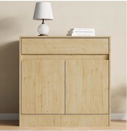 D）Housoul Natural Buffet Cabinet with Doors,